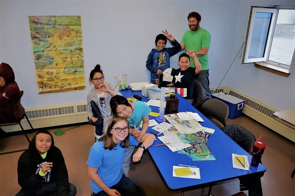 students pose with BLE program manager Nathan McTigue and graduate student Kristina Baker